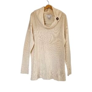 Design History Pure Cashmere Cowl Neck Tunic Sweater Womens L Cream